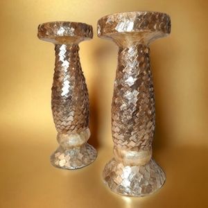 RARE Capiz Shell Candle Stands - Set of 2